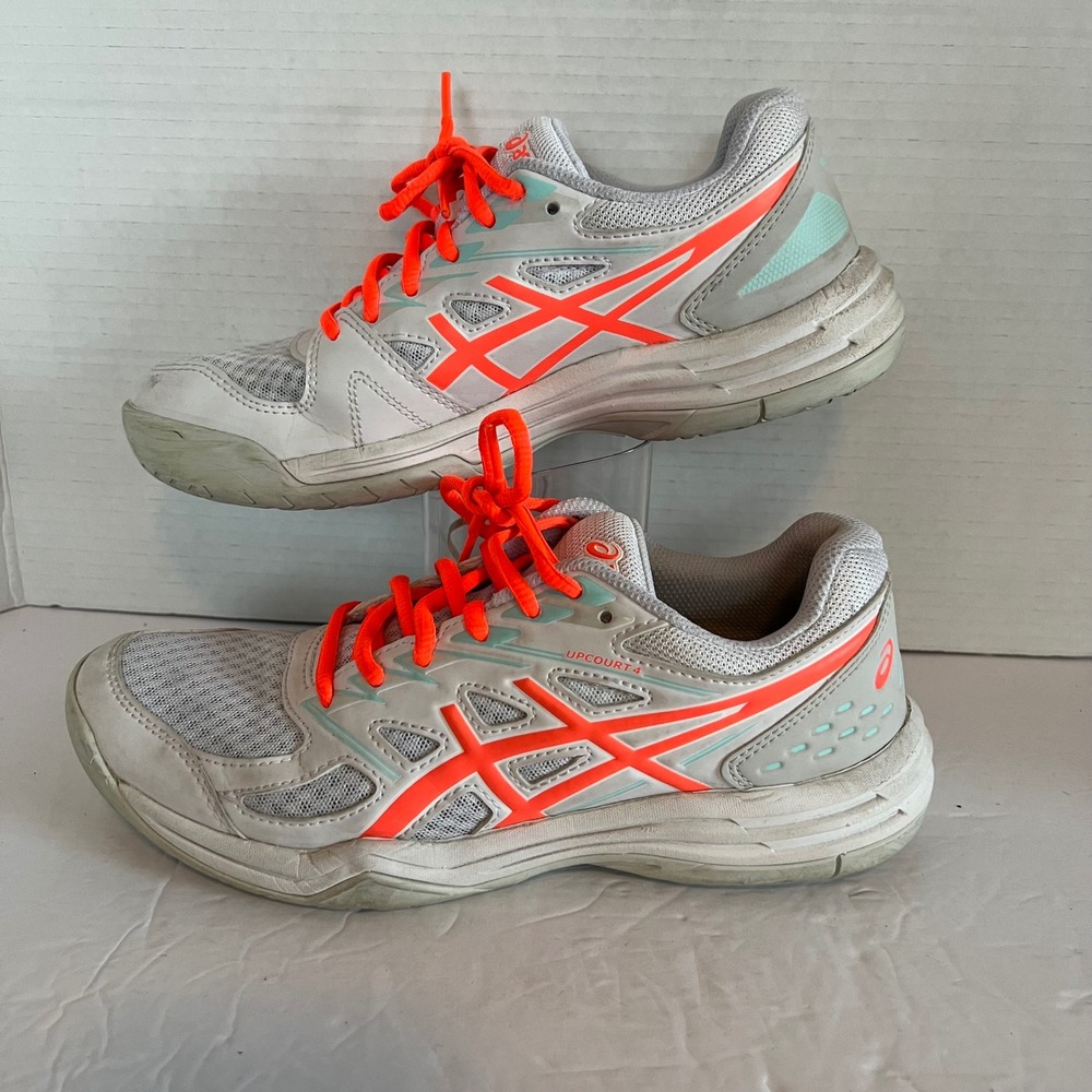 Asics Upcourt 4 Womens 8 Volleyball Shoes White Orange Blue 1072A055